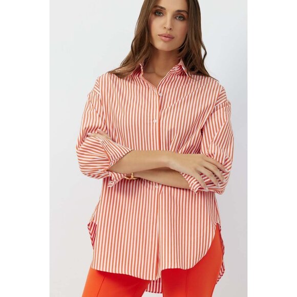 Grey Ven The Reya Bengal Orange Button Down Shirt - Picture 1 of 13